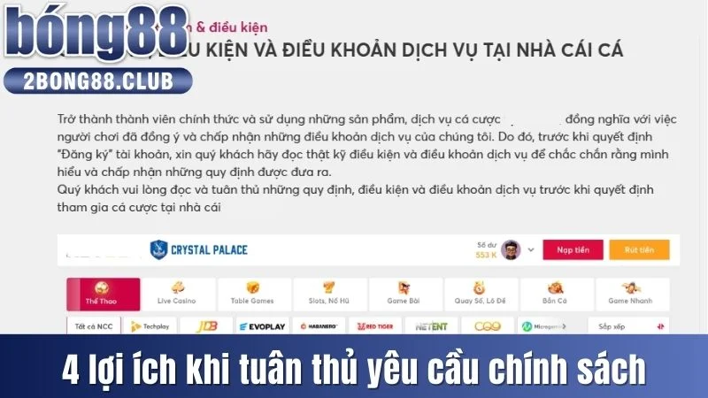 Danh Sách Điều Khoản & Điều Kiện Bong88 Dành Cho Hội Viên 3 4 lợi ích khi tuân thủ đúng các yêu cầu trong chính sách