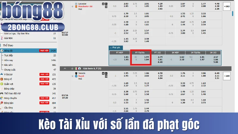 Kèo Tài Xỉu Bóng Đá - Lựa Chọn Cá Cược Hàng Đầu 2025 3 Kèo Tài Xỉu với số lần đá phạt góc
